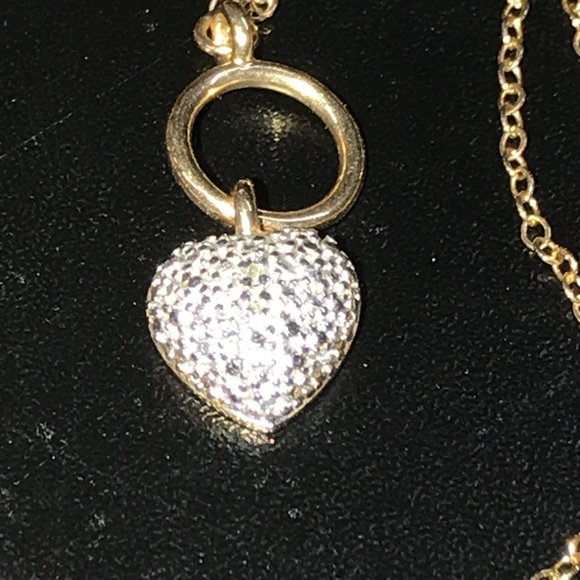 18" 14 Kt Gold Vermeil Cable Chain Toggle Necklace with Heart pendant - Picture 3 of 16